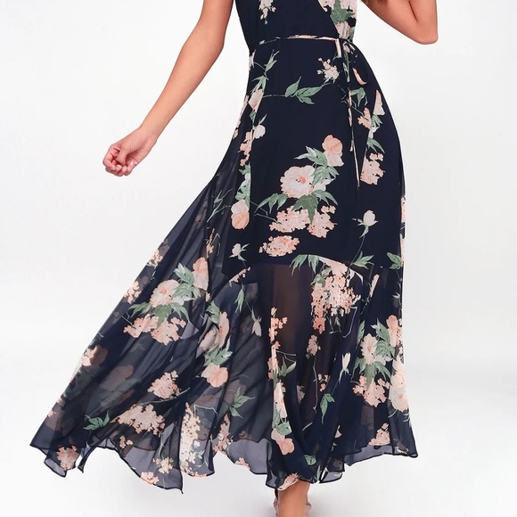 Lulus Feeling Freesia Navy Blue Floral Print Maxi Dress - Picture 2 of 15